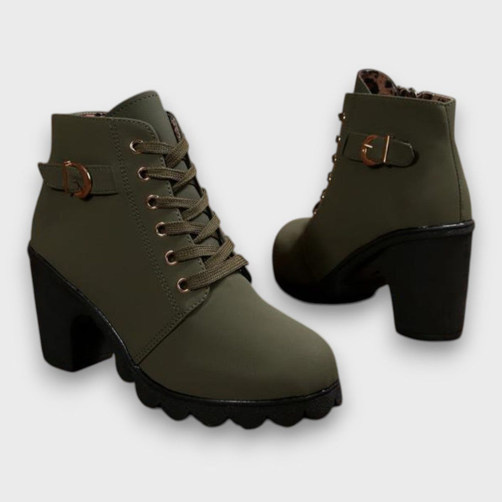 Women's Elegant Buckle Lace Boots Army Green