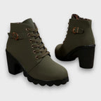 Women's Elegant Buckle Lace Boots Army Green