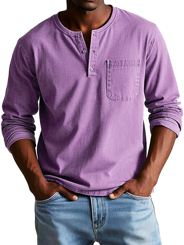 Men's Long Sleeve Henley Shirt with Chest Pocket
