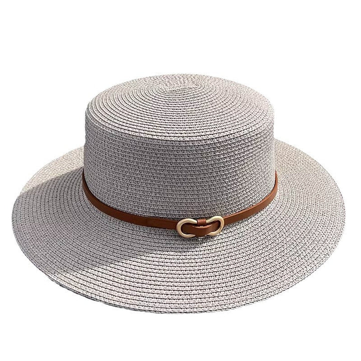 Chapéu de Palha Feminino Plano de Verão com Proteção UV para Uso à Beira-Mar