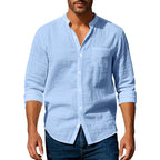 Men’s Stand‑Collar Long‑Sleeve Shirt with Pockets Light Blue