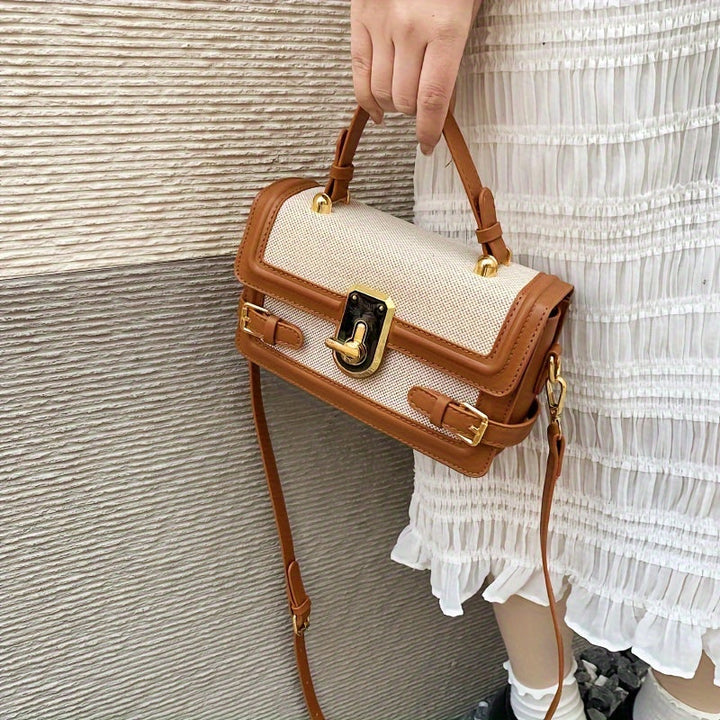 Chic Canvas & Leather Trim Crossbody Bag-MODAUTLET