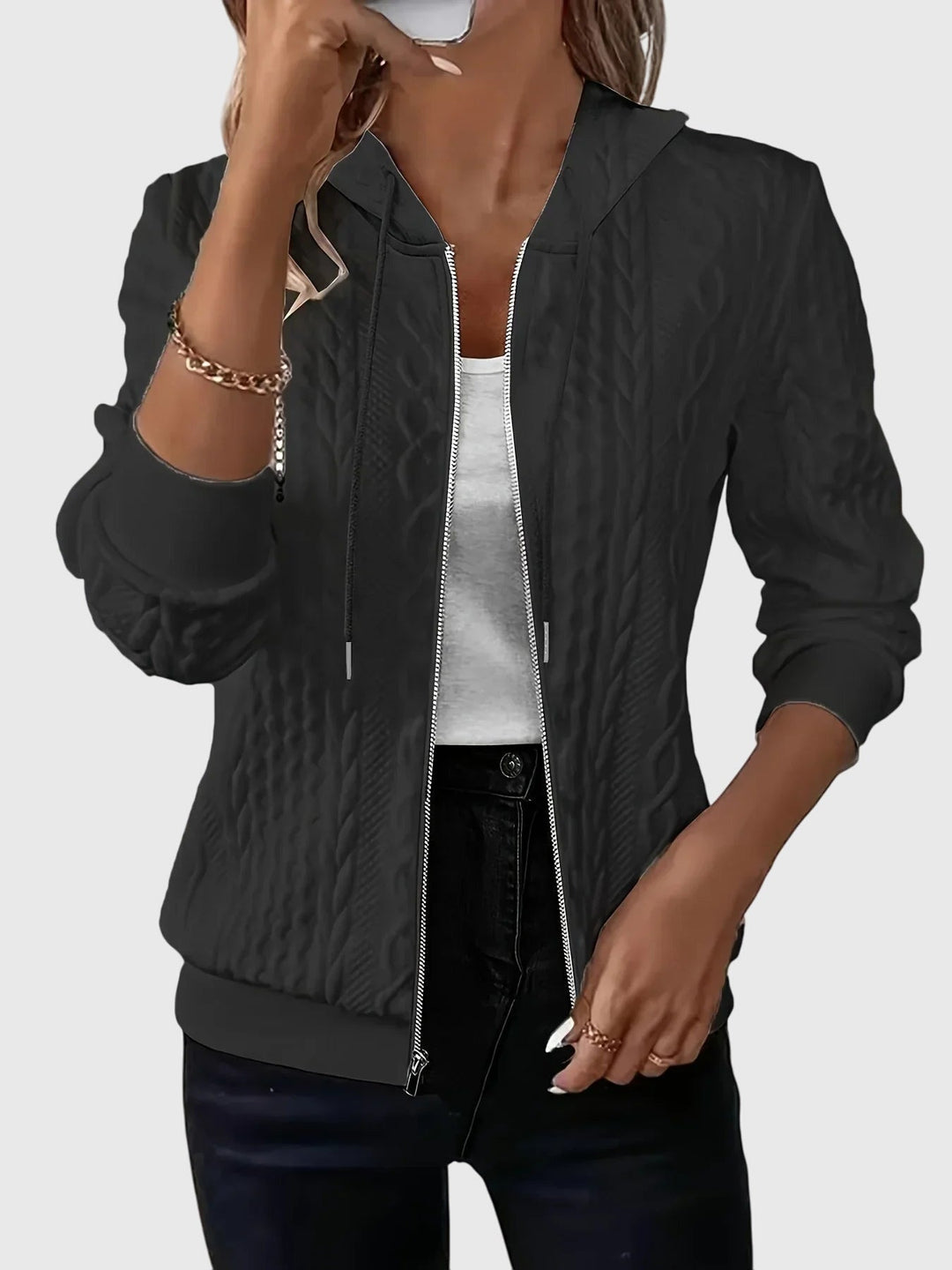 Women's Textured Zip-Up Hoodie