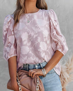 Women's Puff Sleeve Chiffon Top Pink