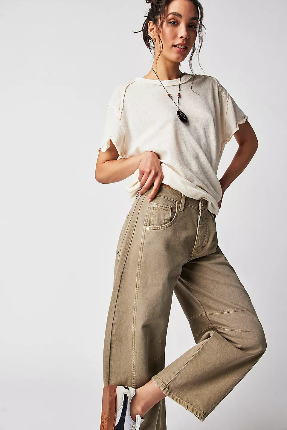 High-Stretch Mid-Rise Barrel Jeans-MODAUTLET