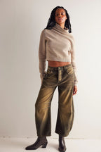 High-Stretch Mid-Rise Barrel Jeans Caramel color