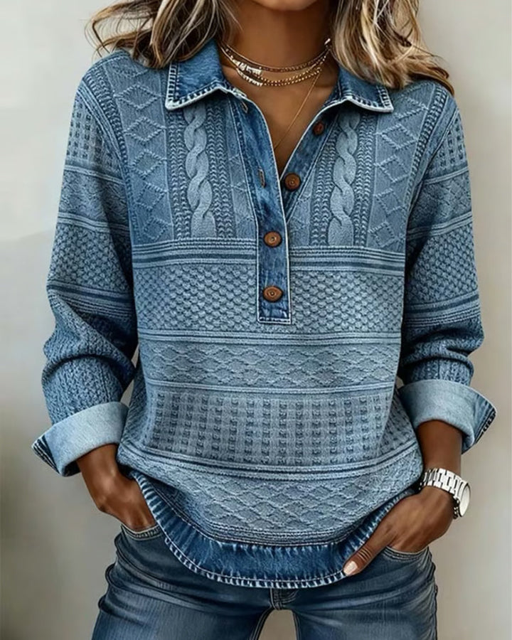 Dolores | Trendy sweatshirt med halv knaplukning og krave til kvinder