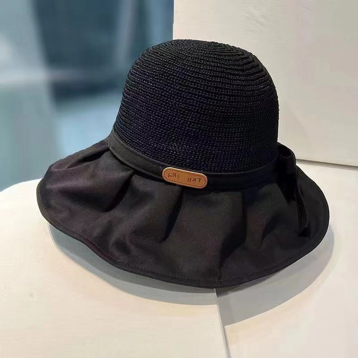 Summer Straw Bow Fisherman Hat with Large Brim for UV Protection