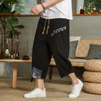 Men's Cropped Relaxed Drawstring Pants - Handcrafted Comfort Fit Black
