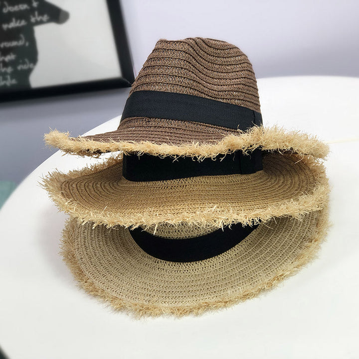 Naturlige brede raffia stråhatter for kvinner