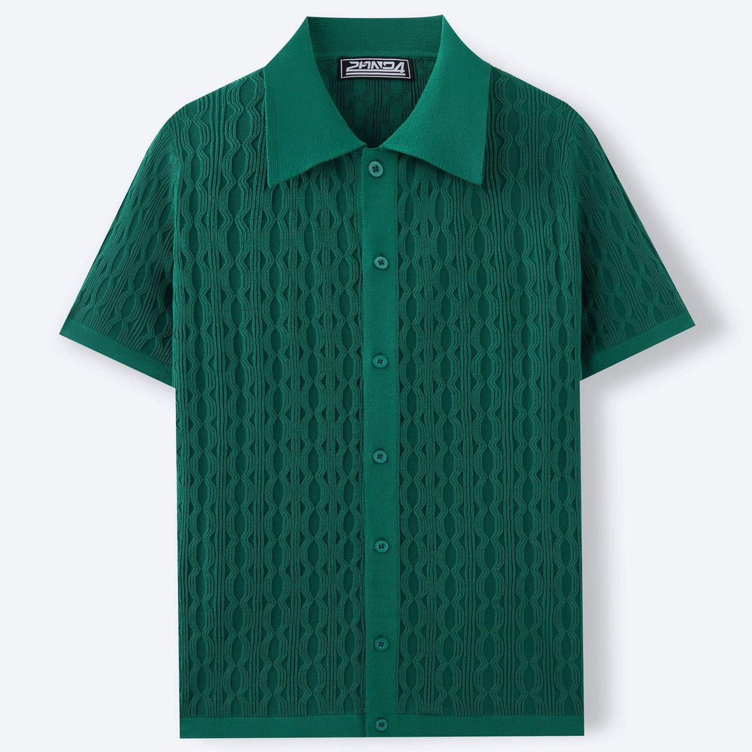 Effortless Knitted Polo Shirt With Subtle Wave Pattern-MODAUTLET