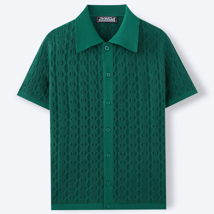 Effortless Knitted Polo Shirt With Subtle Wave Pattern-MODAUTLET