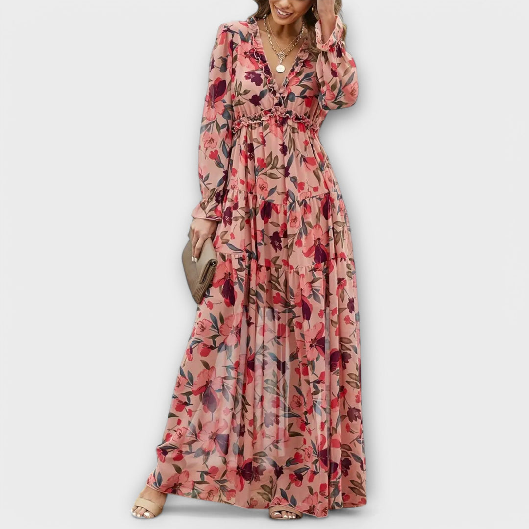 Women's Floral V-Neck Maxi Dress