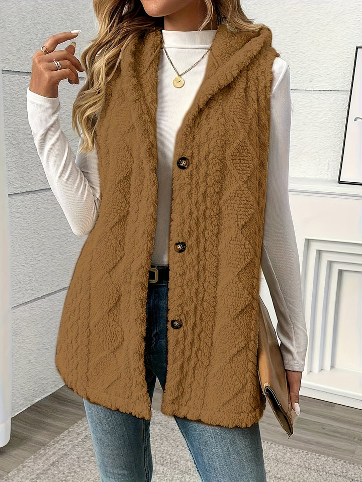 Gilet douillet sans manches à capuche pour femme