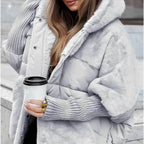 Women Hooded Down Jacket Winter Coat Puffer Warmth Grey