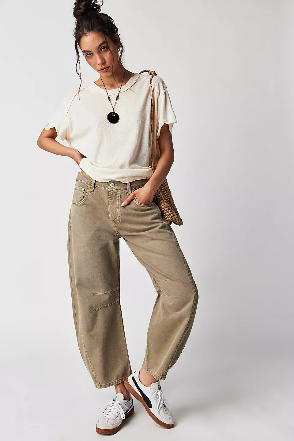 High-Stretch Mid-Rise Barrel Jeans-MODAUTLET