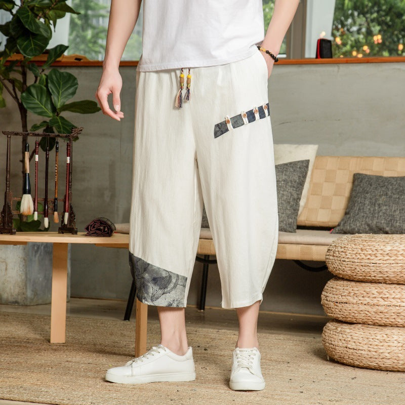 Men's Cropped Relaxed Drawstring Pants - Handcrafted Comfort Fit White