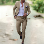 Breathable Linen Suit For Men Summer Two Piece Outfit Beige