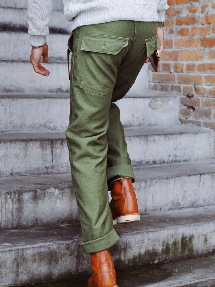 Men's Straight Casual Pants Inspired by Military Fatigue Style