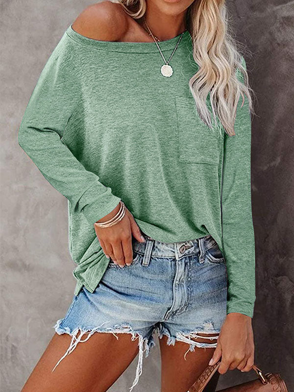 Damen Freizeit T-Shirt mit Rundhalsausschnitt, Tasche und Schlitz