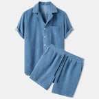 Retro Corduroy Casual Set Blue