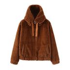 Women Eco Fur Hooded Jacket For Winter Warmth And Style Dark brown