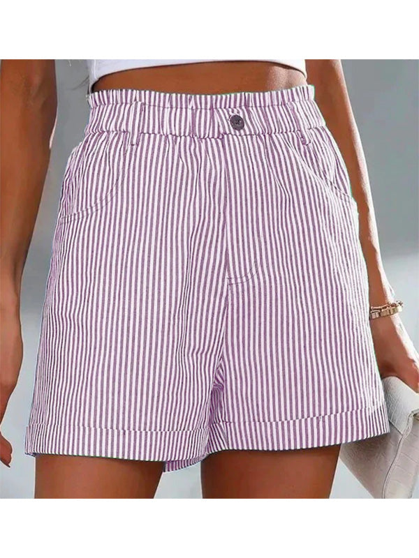 Women's Casual Cuffed Comfy Striped Shorts
