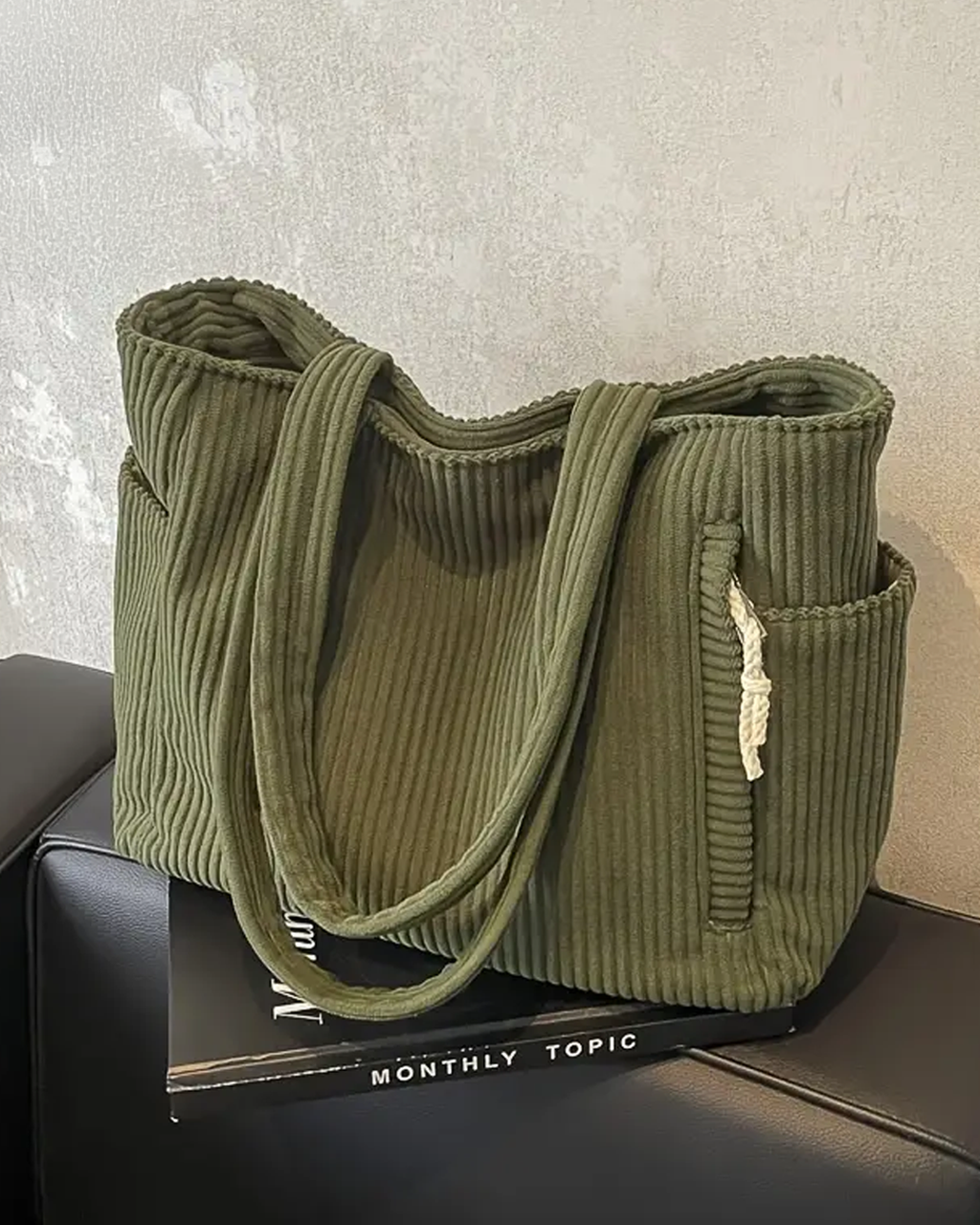 Women's Soft Everyday Tote Bag with Rope Detail Green