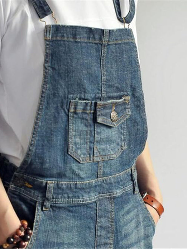 Women's Casual Vintage Back Slit Denim Overall Dress
