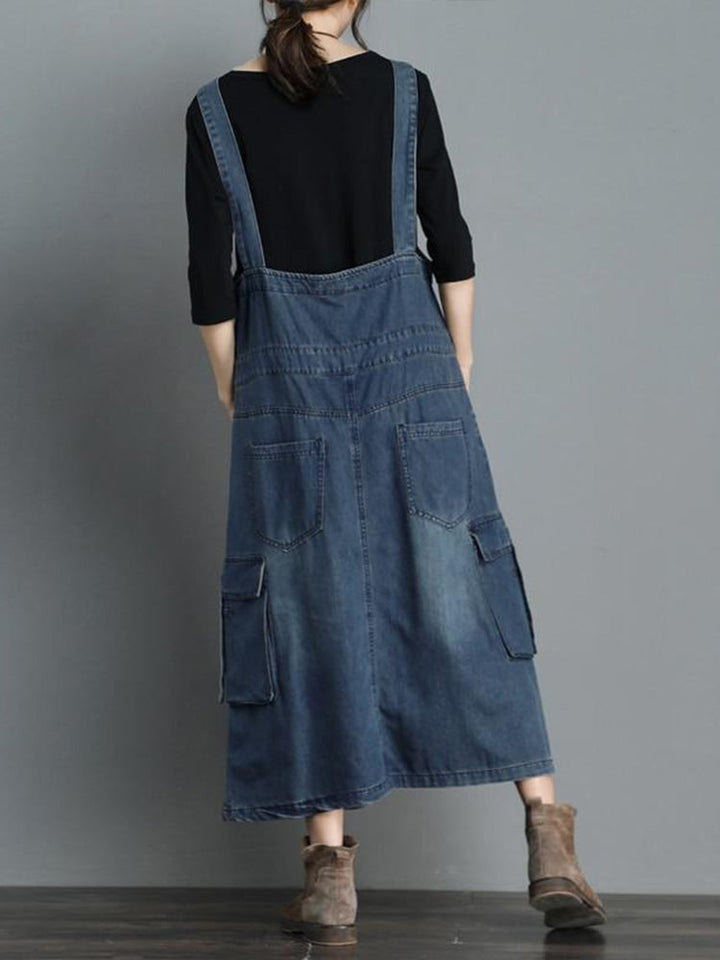 Løs denim overallkjole til kvinder