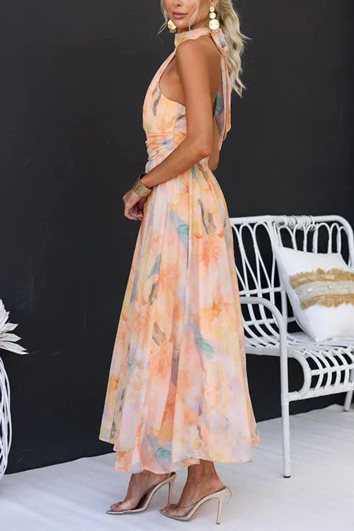 Poppy | Women's Floral Maxi Dress with Halter Neck for Summer