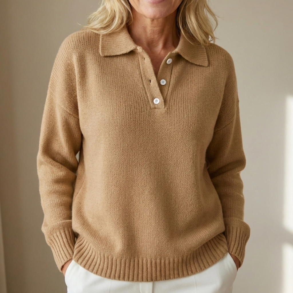 Women's Buttoned Collar Sweater Camel