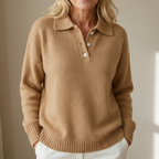 Women's Buttoned Collar Sweater Camel