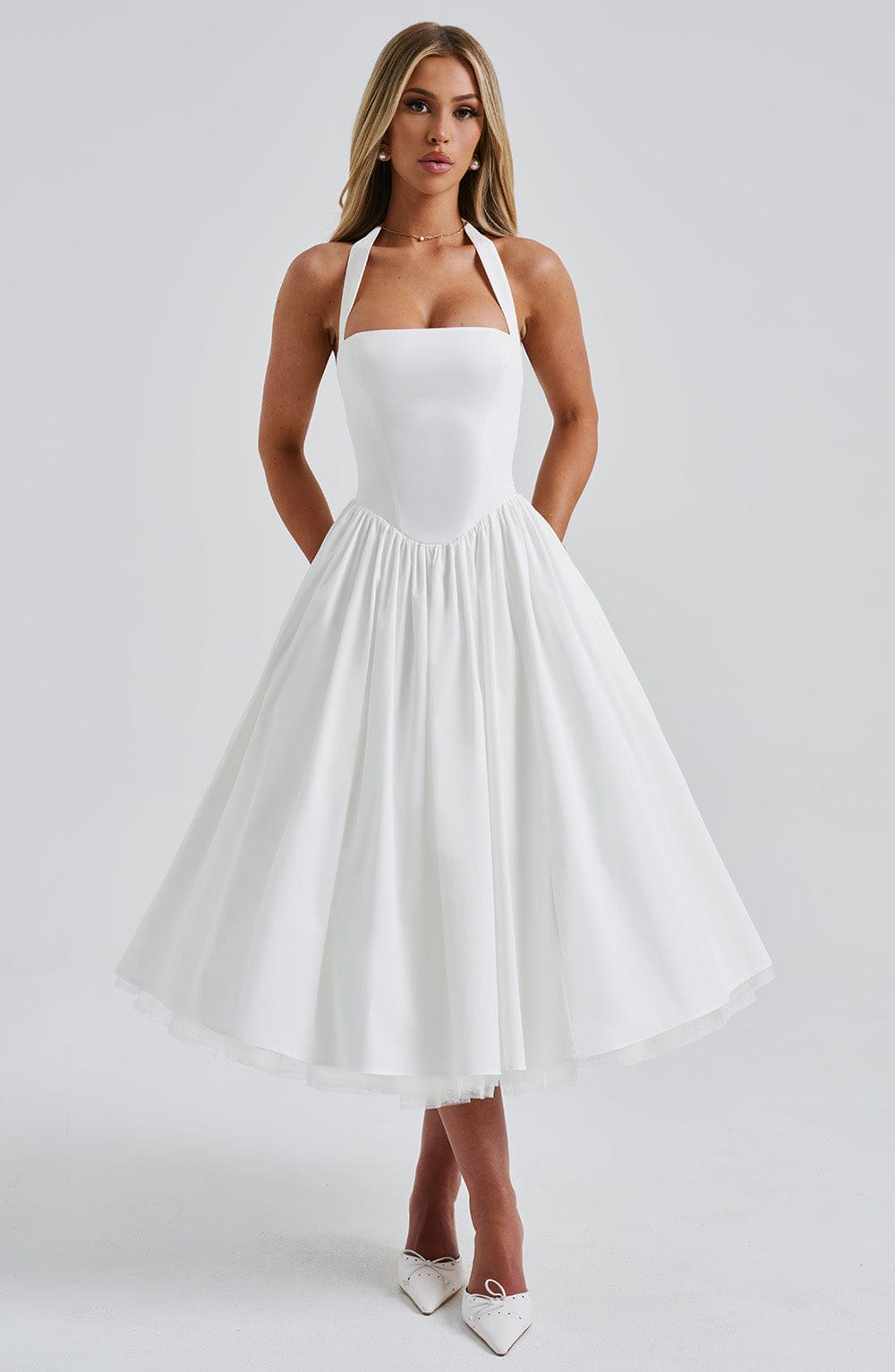 Ariana | Women's Halter Midi Dress for Wedding Guests