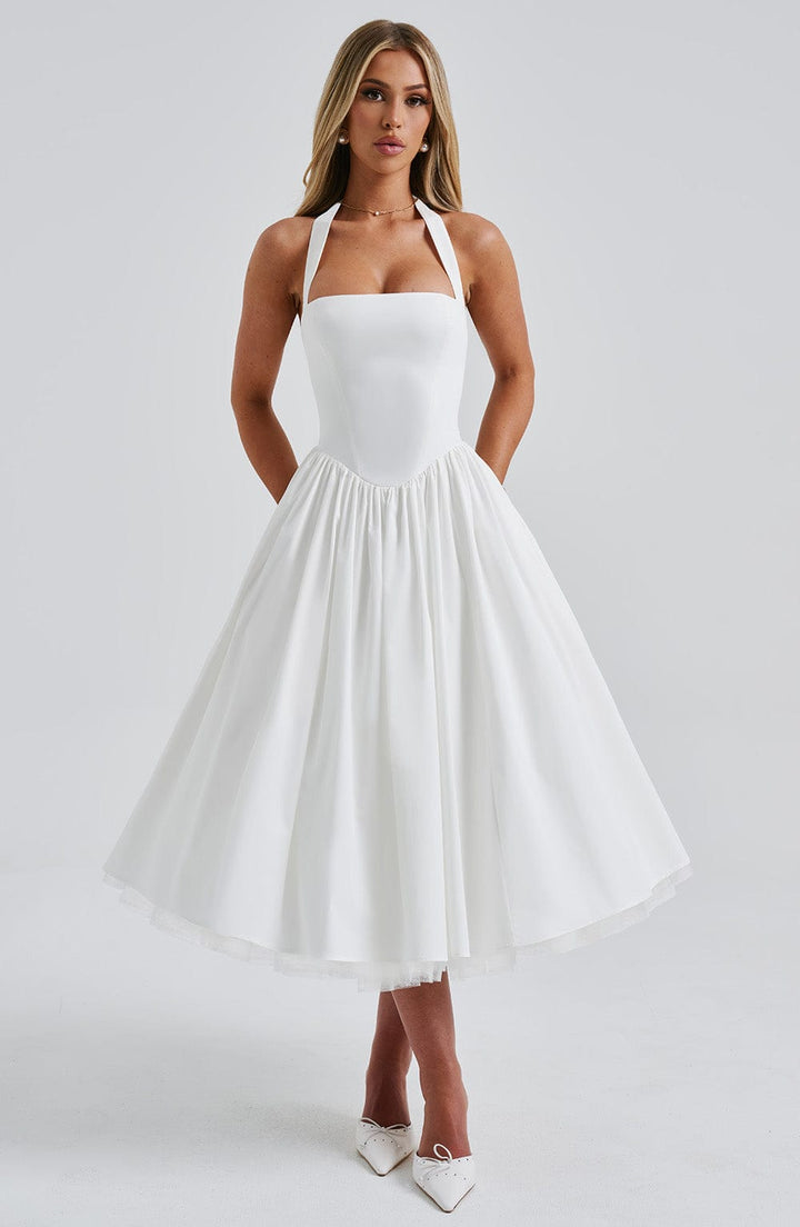 Ariana | Women's Halter Midi Dress for Wedding Guests