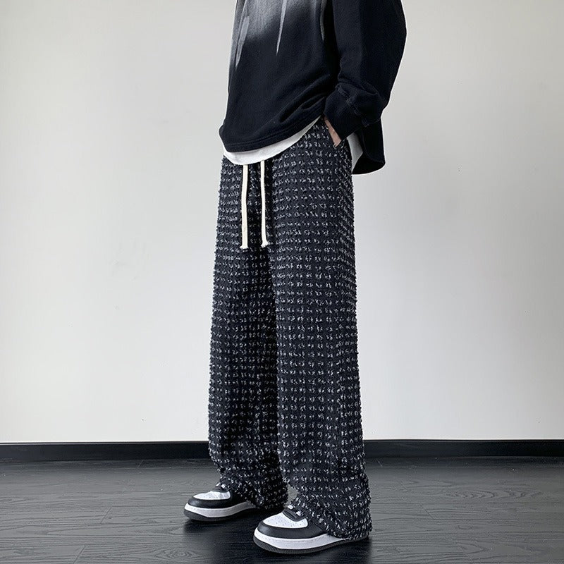 Men's Wide Leg Distressed Pants with 3D Texture for Comfort-MODAUTLET