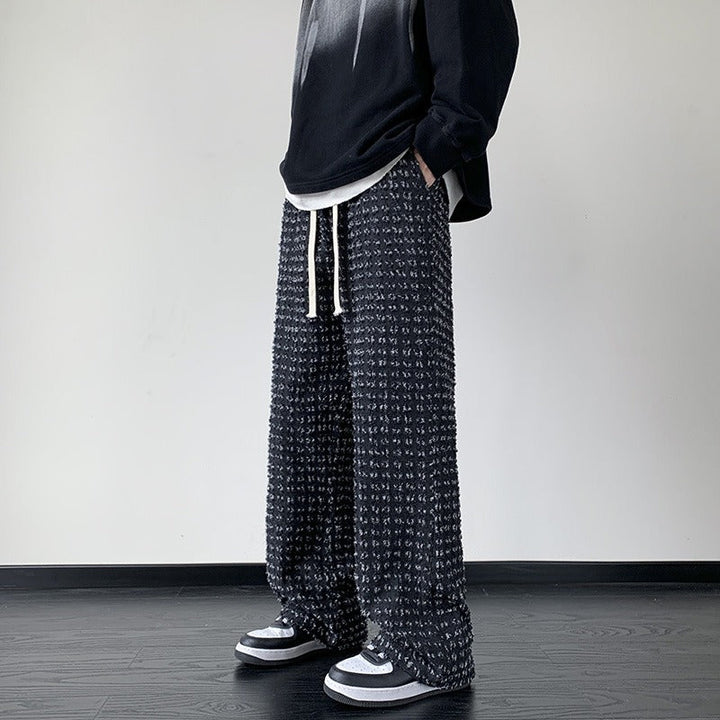 Men's Wide Leg Distressed Pants with 3D Texture for Comfort-MODAUTLET