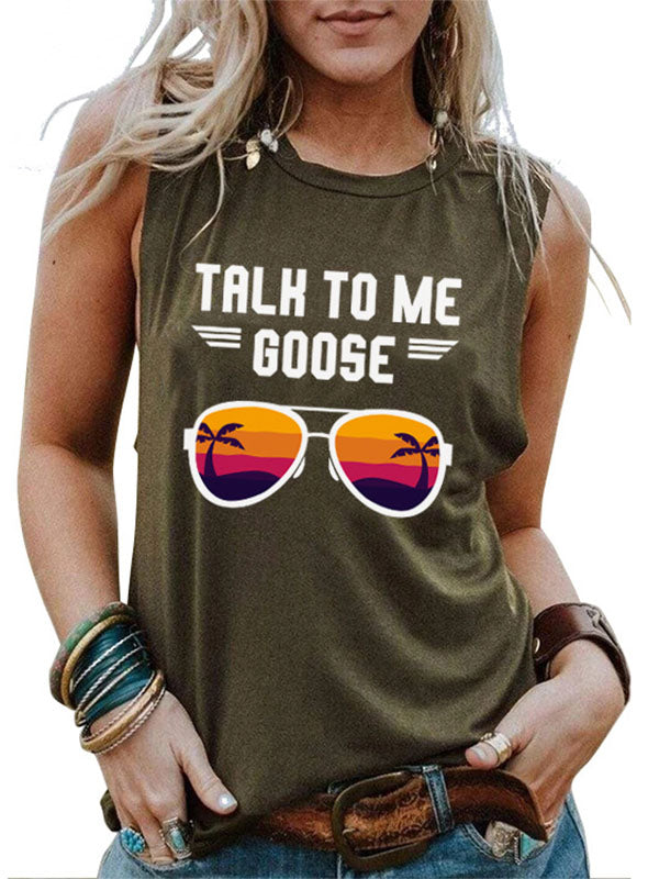 Women's Slogan Sleeveless Vest - Talk to Me Goose Design