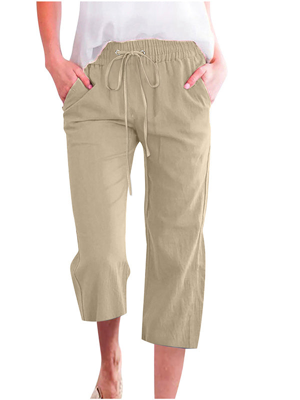 Women's Solid Color Drawstring Casual Cropped Pants