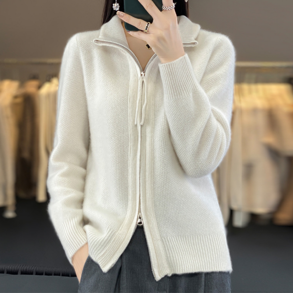 Cozy Wool Cashmere Zip Cardigan White