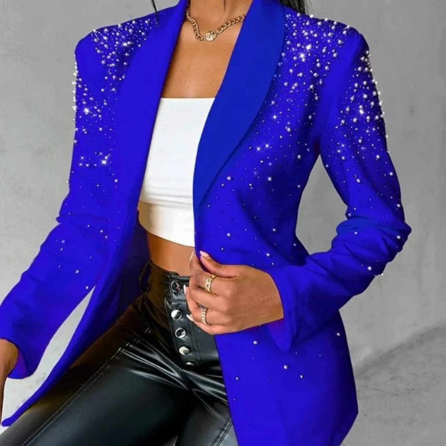 Women's Pearl-Embellished Tailored Blazer Blue
