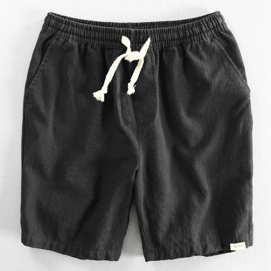 Mens Japan Style Shorts Cotton Blend With Elastic Drawstring Black