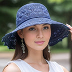 Brianna | Elegant wide-brimmed folding sun hat Navy Blue