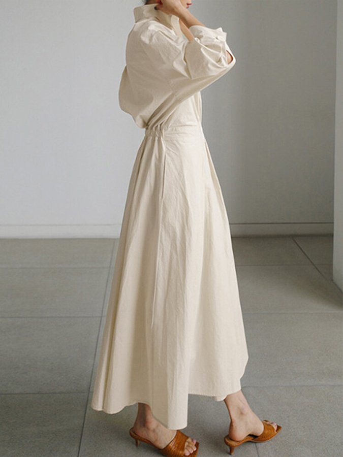 Elegant Women's Belted Shirt Maxi Dress