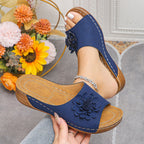 Women's Retro Floral Wedge Sandals for All-Day Comfort Blue