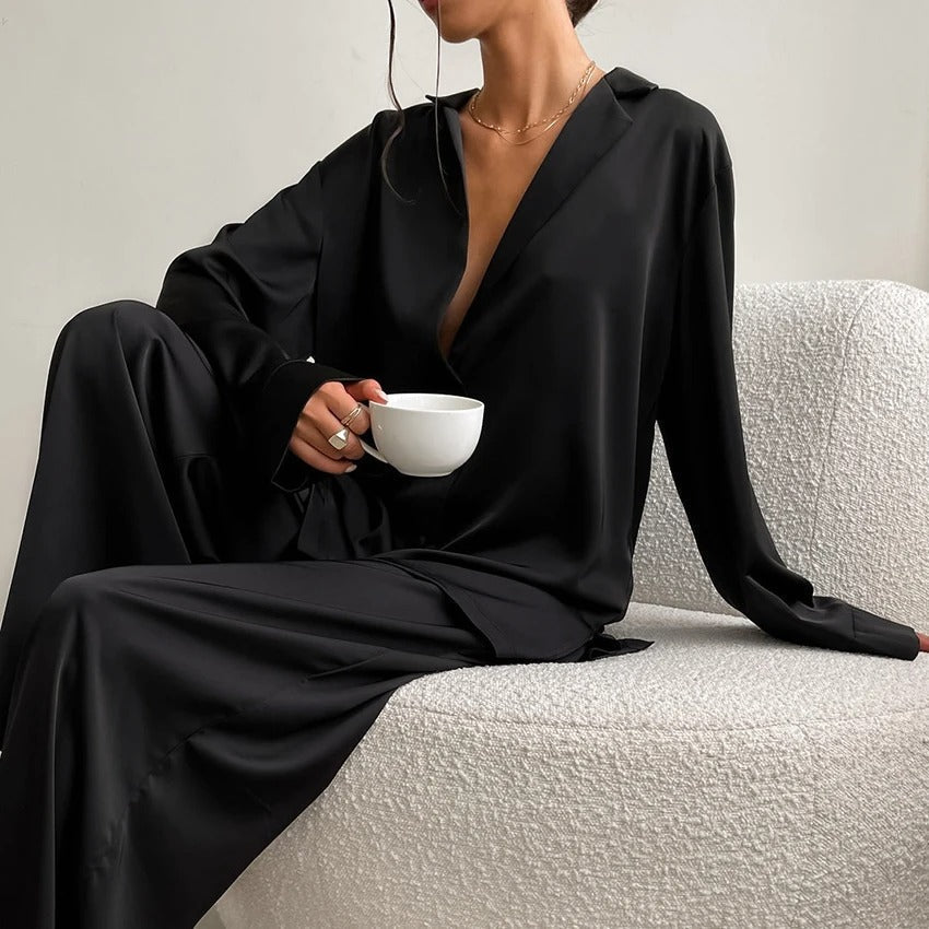 Ultra-Luxe Women’s Silk Wide-Leg Pajama Set