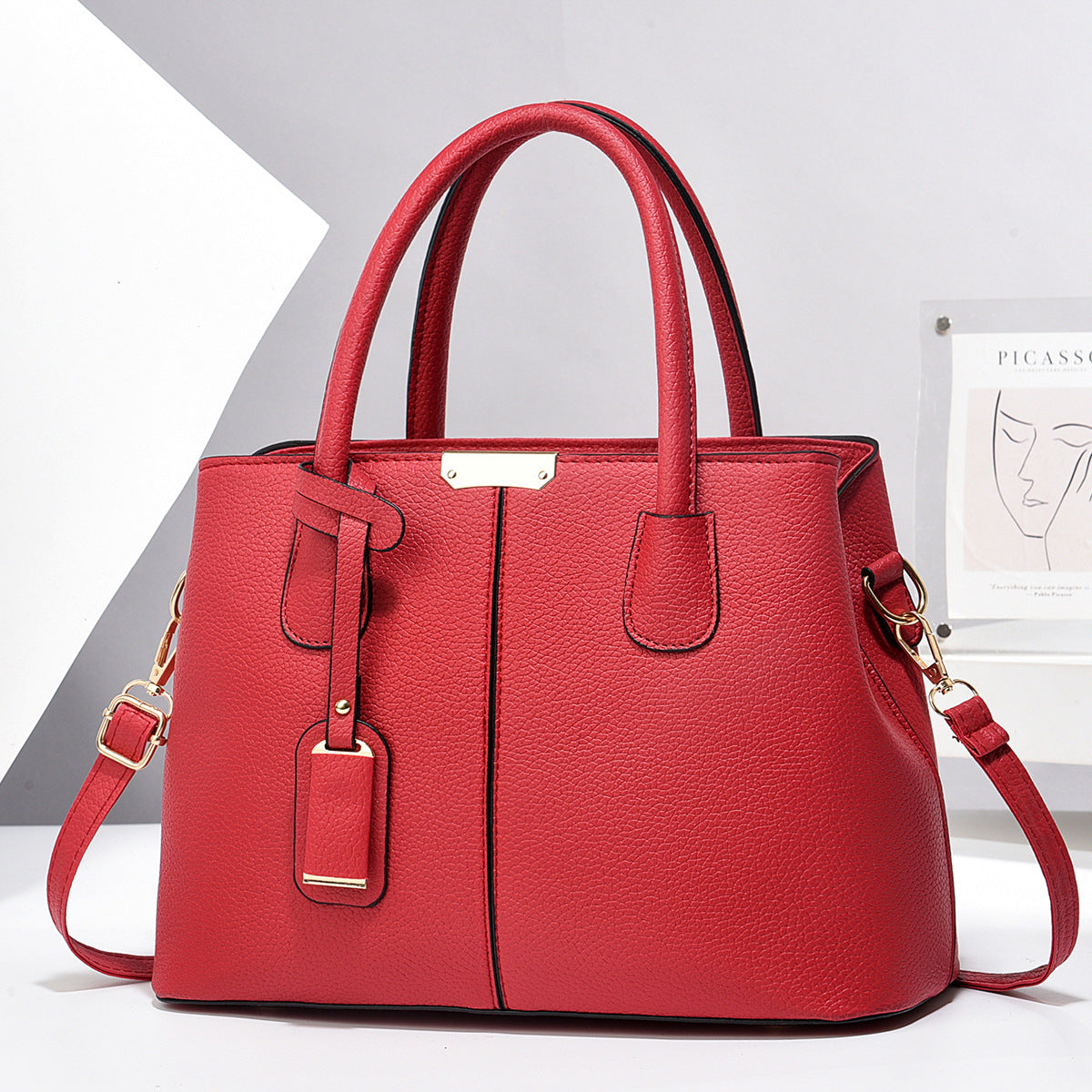 Women’s Large-Capacity PU Leather Tote & Crossbody Bag Red 30x21x13