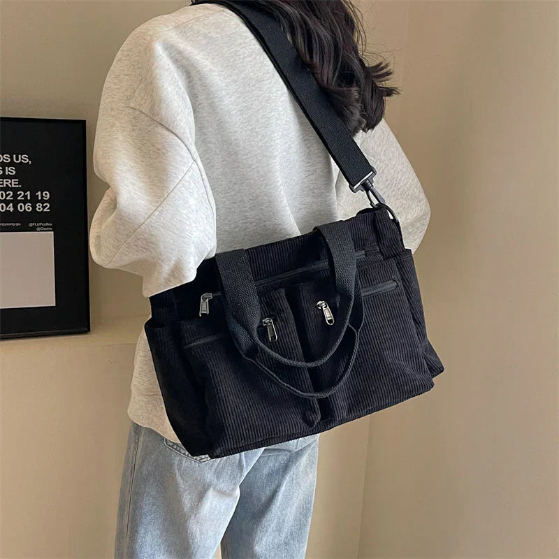 Corduroy Tote Bag Large Carryall For Everyday Style-MODAUTLET