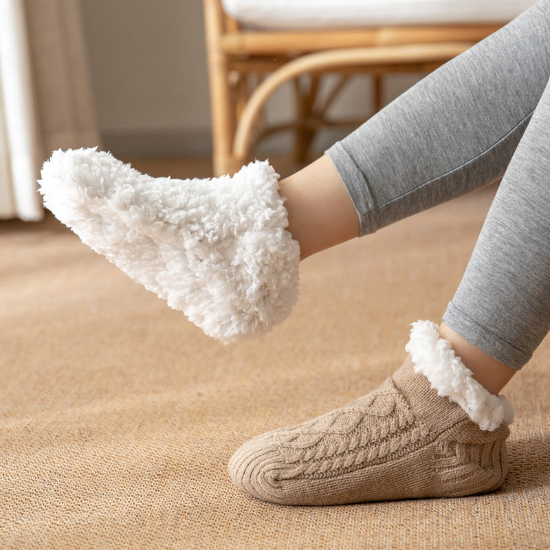 Cozy Non-Slip Plush Knitted Floor Socks for Women - Warm Winter Home Essentials