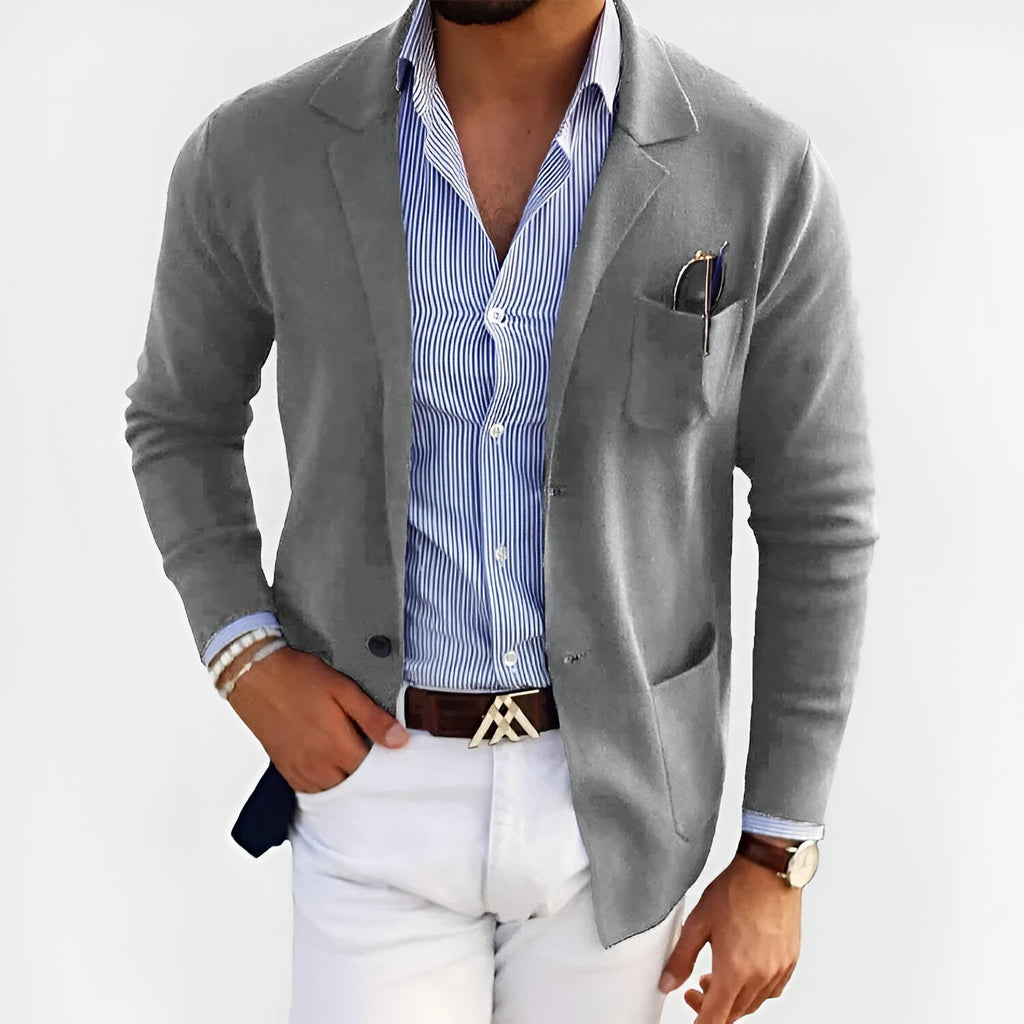 Lightweight Breathable Summer Knit Blazer for Warm Weather Gray